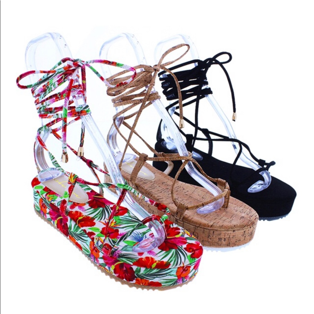 2” PLATFORM FLAT CORK STRAPPY FLATFORM SANDALS - Picture 4 of 5